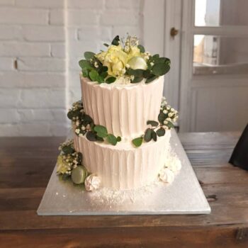 White Macaron & Fresh Flower Two-Tier Cake