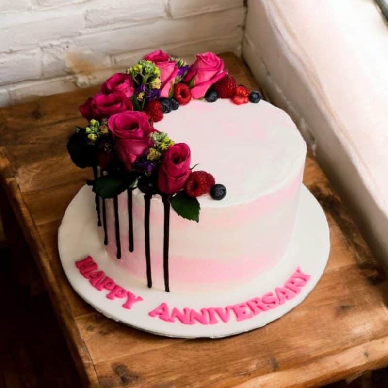 Chocolate Drip Cake with flowers