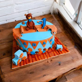 Boy Blue Cake with Teddy Bear