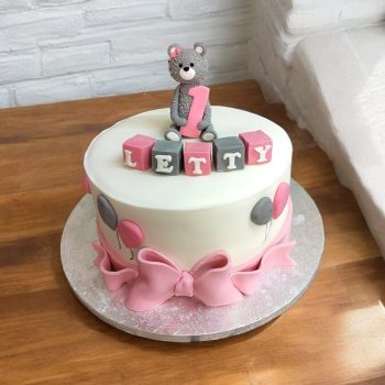 Handmade Teddy Bear & Pastel Balloon Cake