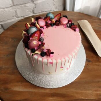 Pink Chocolate Drip Cake with Fresh Fruit