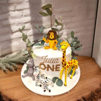 Wild One Madagascar Cake with Handmade Animals