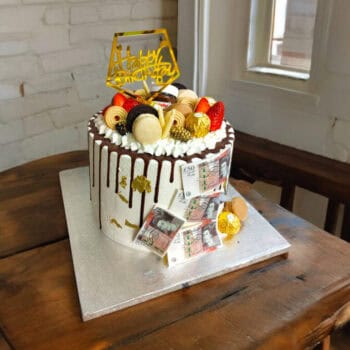 Birthday Cake with Chocolate Drip & Macarons