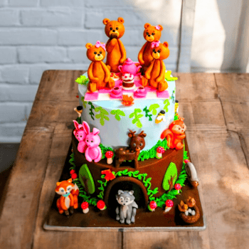 Teddy Bears family and forest animals Two-Tier Cake!