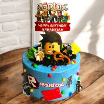 Blue Roblox topper Cake with Sweets