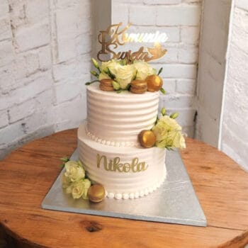White Macaron & Fresh Flower Two-Tier Cake