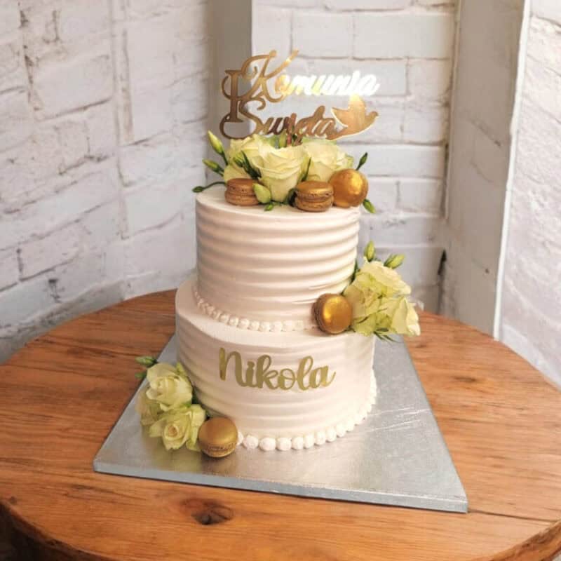 White Macaron & Fresh Flower Two-Tier Cake