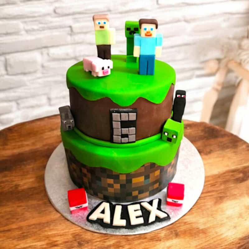 Minecraft Inspired Two-Tier Cake