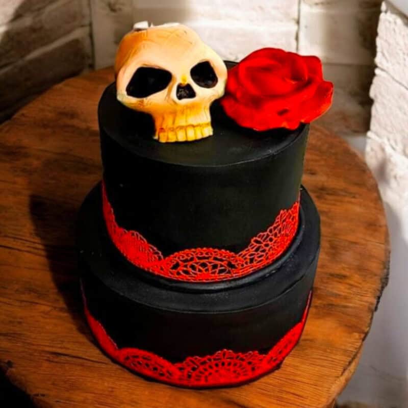 Spooktacular Halloween with our Two-Tier Skull Cake!