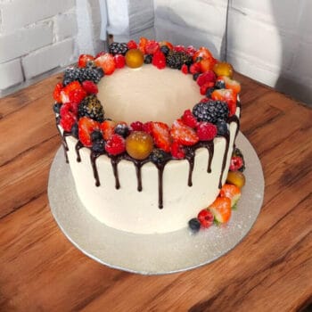 Chocolate Drip Cake with fruits