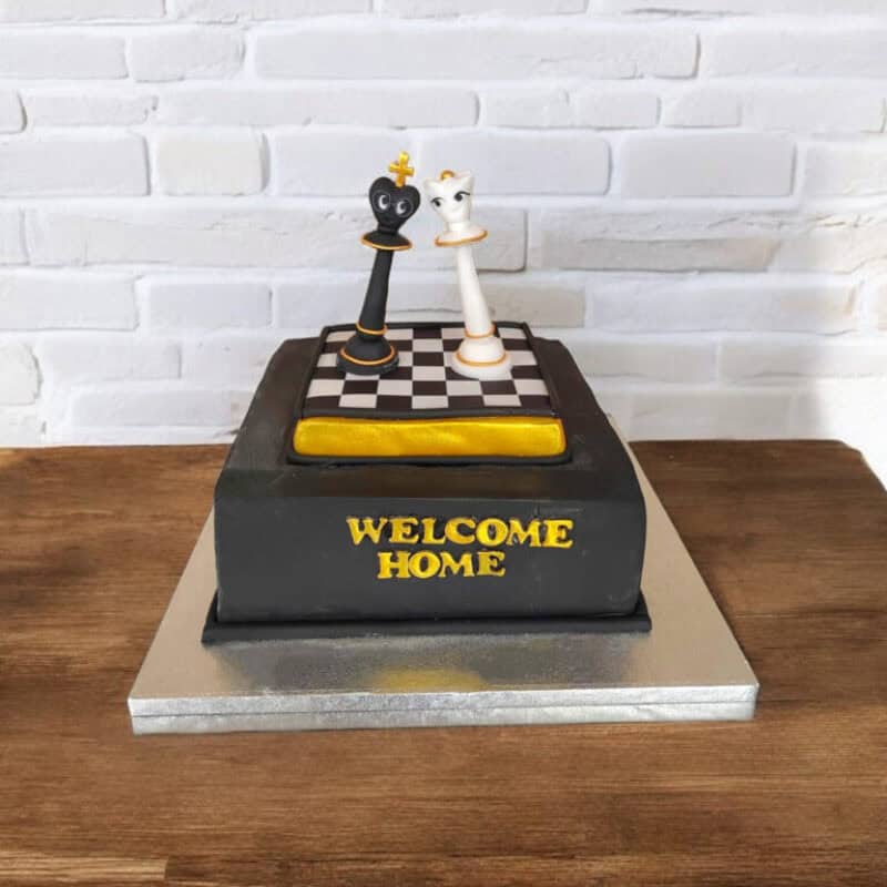 Chess Themed Cake with King & Queen