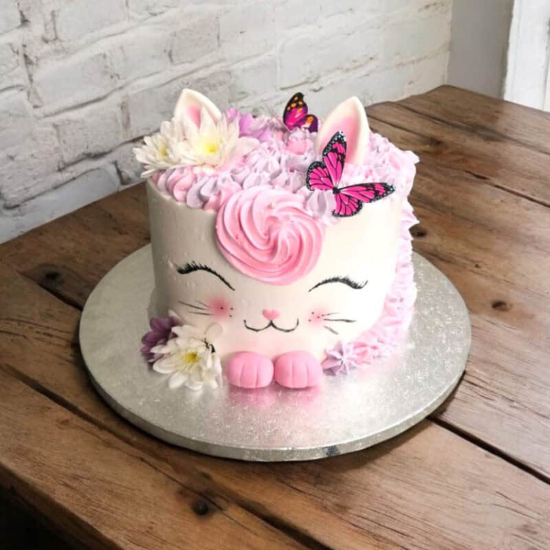 Cat Face & butterflies Cake