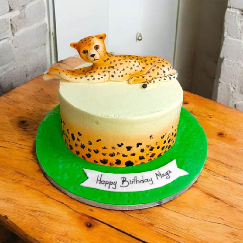 Cheetah Birthday Cake with Handmade Figurine