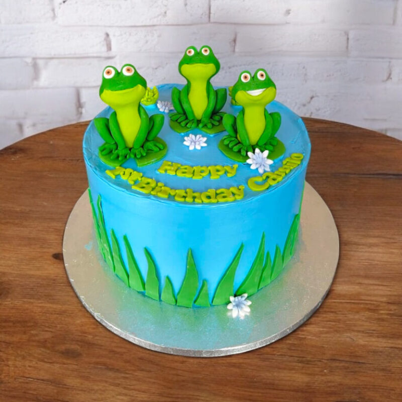 Cake with frogs and pond