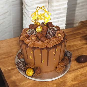 Chocolate Drip Cake with strawberries