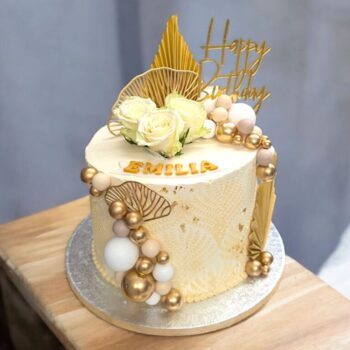 Beige & Cream Lace Cake with whire Roses