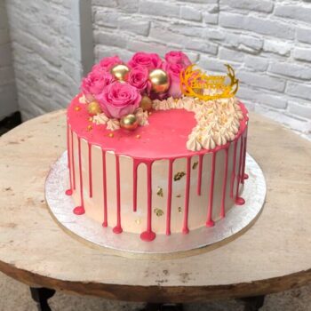 Chocolate Drip and Fresh roses with gold