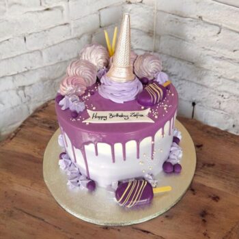 Ice-cream & purple chololate drip cake