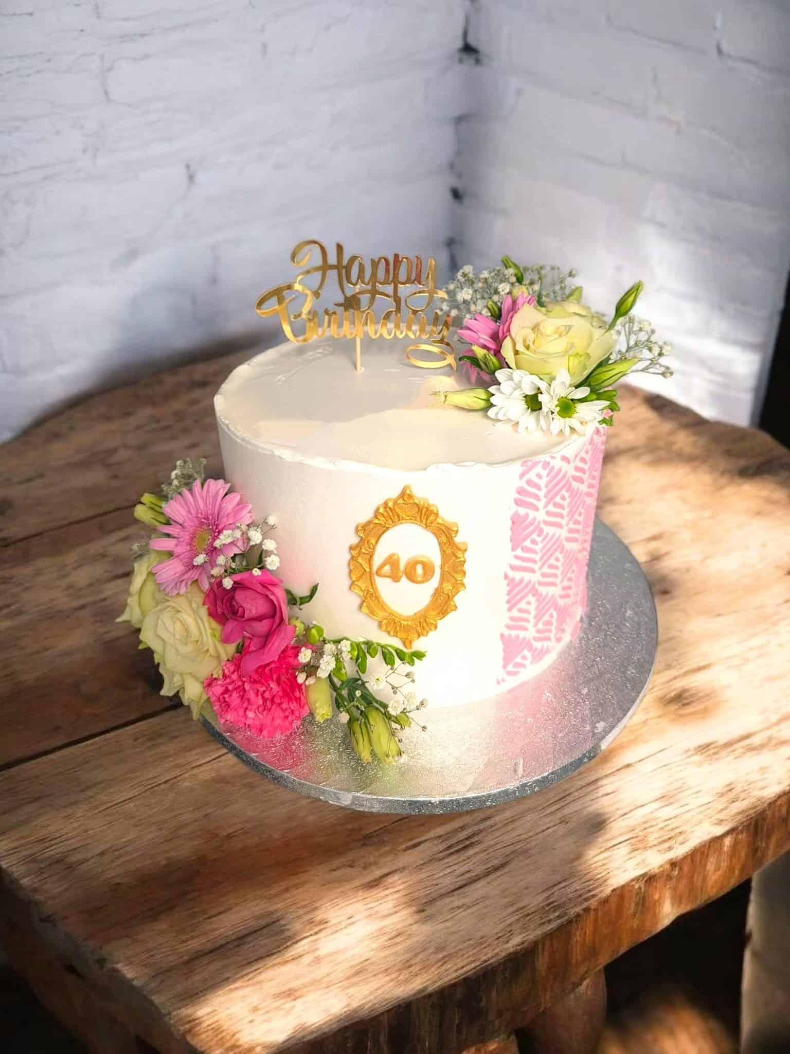 Beige & Cream Lace Cake with flowers