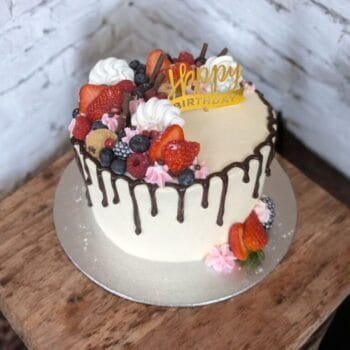 Chocolate Drip Cake with pink
