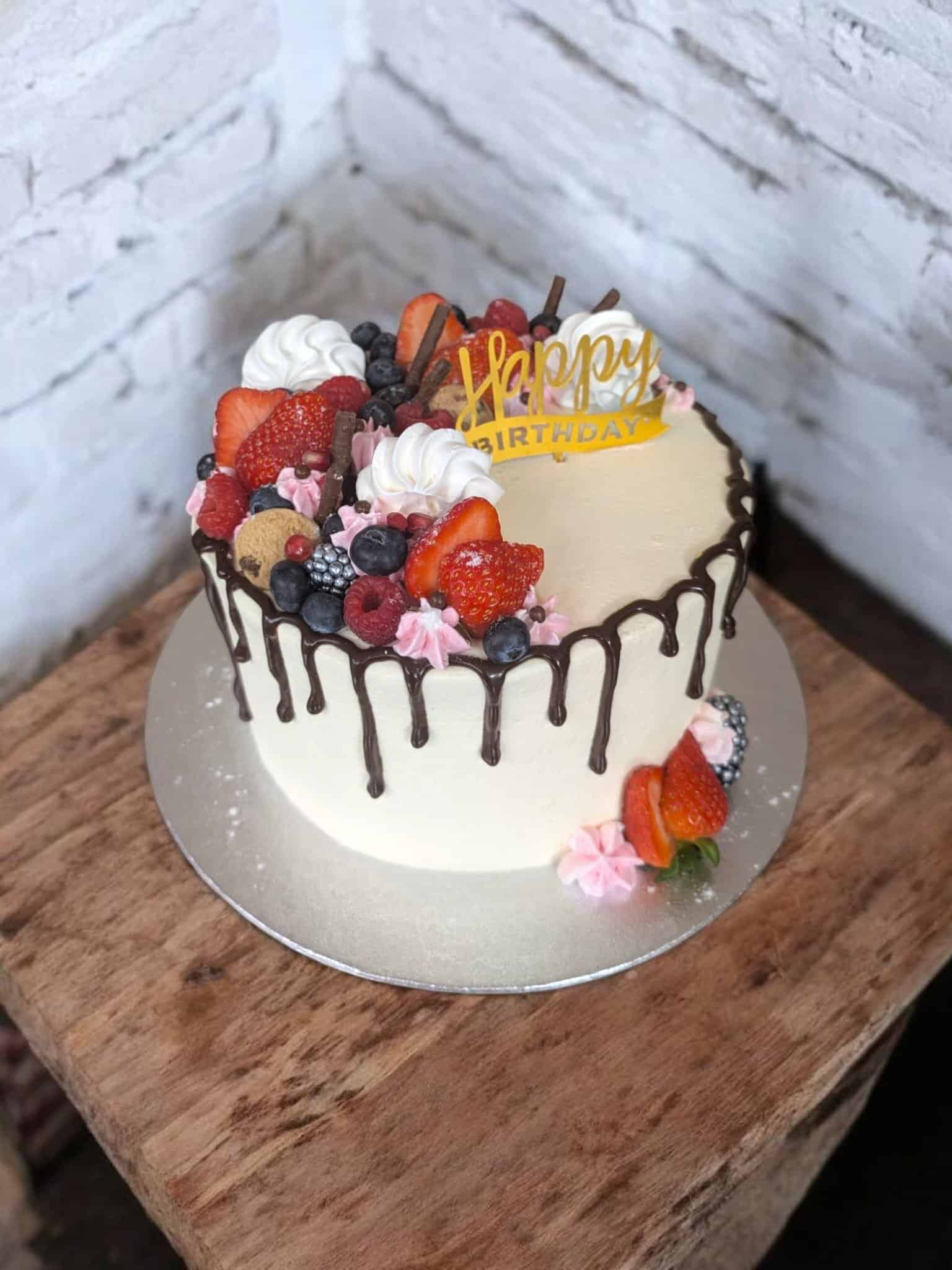 Chocolate Drip Cake with pink
