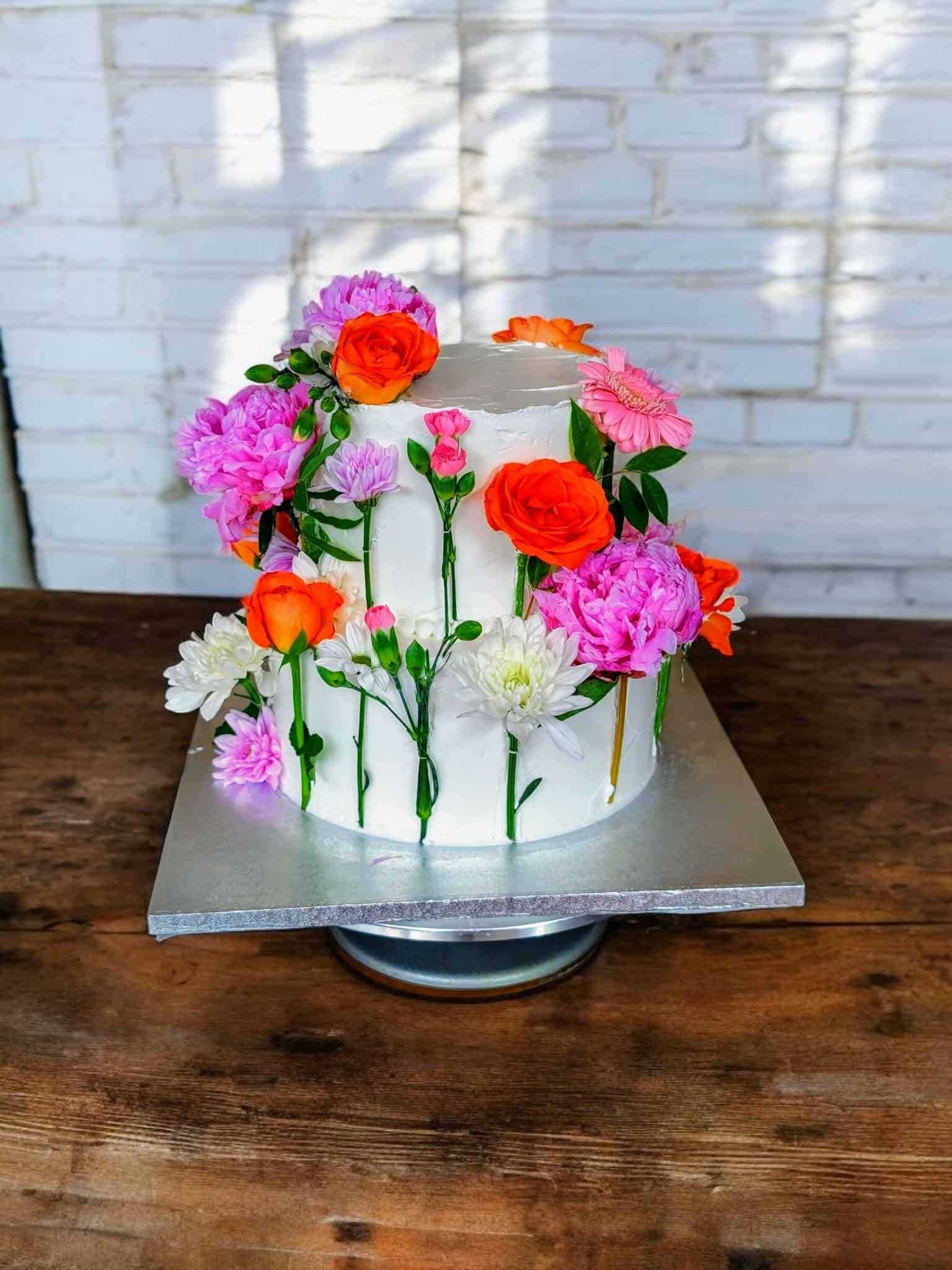 Fresh Flowers Two-Tier Cake